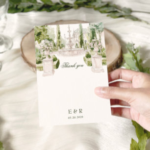 Carte De Remerciements Elégante aquarelle Manor Jardin Mariage
