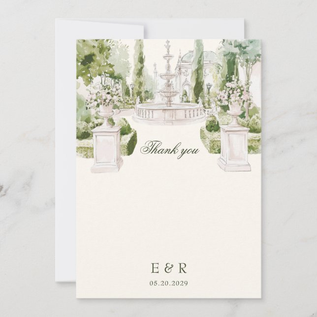 Carte De Remerciements Elégante aquarelle Manor Jardin Mariage (Devant)