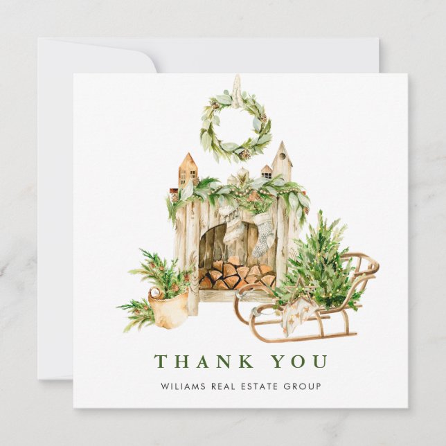 Carte De Remerciements Elégante aquarelle Noël d'entreprise (Devant)