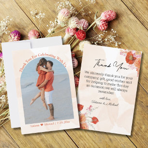 Carte De Remerciements élégante aquarelle orange fleurie photo jeunes mar