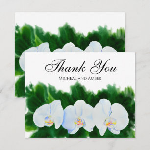 Carte De Remerciements Elégante aquarelle orchidée blanche