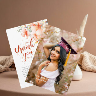 Carte De Remerciements Elégante aquarelle rose florale photo Graduation