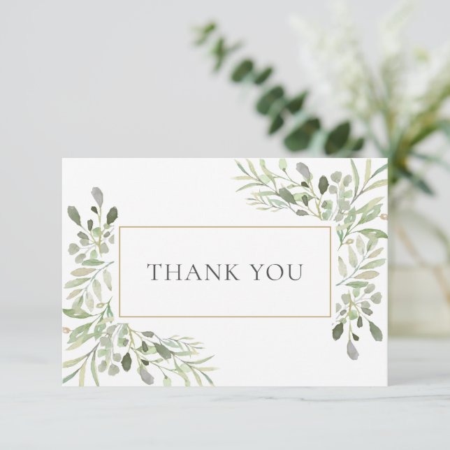 Carte De Remerciements Elégante aquarelle verdure poème funéraire (Debout devant)