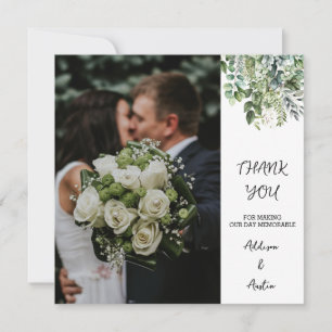 Carte De Remerciements Elégante aquarelle verte Photo Mariage plat