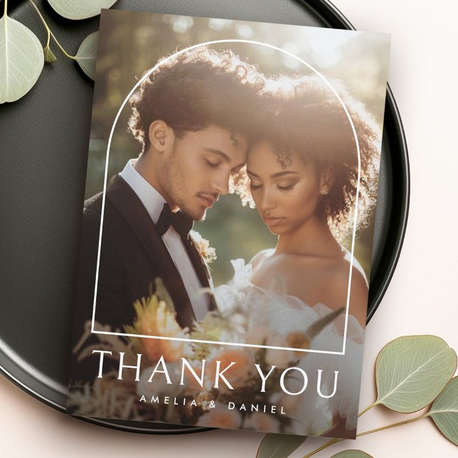 Carte De Remerciements Elégante arche classique photo mariage (Elegant arch classic wedding photo thank you card)