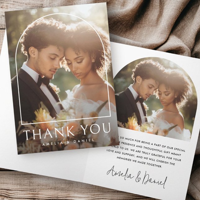 Carte De Remerciements Elégante arche classique photo mariage pliée (Elegant arch classic wedding photo folded thank you card)