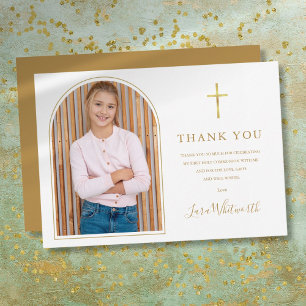Carte De Remerciements Élégante Arche d'or Première communion sainte