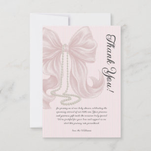 Carte De Remerciements Élégante Baby Shower à rayures et nœud ivoire rose