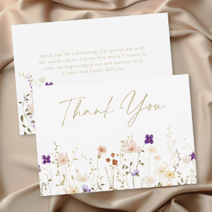 Carte De Remerciements Élégante Baby Shower de Fleurs Sauvages de Mariée