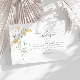 Carte De Remerciements Élégante Baby Shower Fleurie Jaune