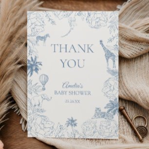 Carte De Remerciements Élégante Baby Shower Safari Jungle Animaux Bleu