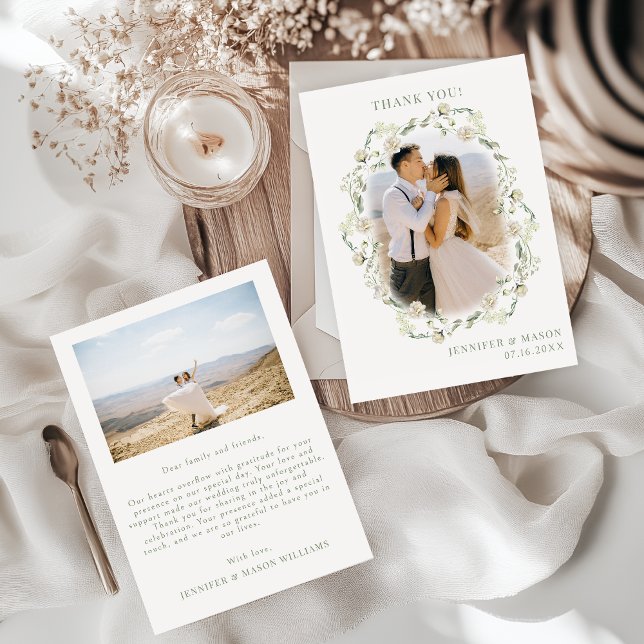 Carte De Remerciements Élégante Bohème verdure Mariage floral Photo (Créateur téléchargé)