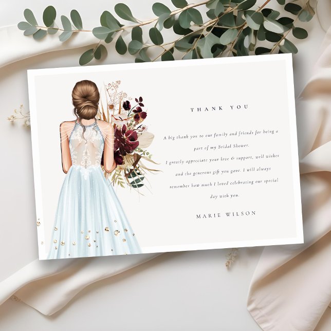 Carte De Remerciements Elégante Boho Sky Blue Mariage Fête des mariées (Créateur téléchargé)