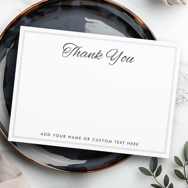 Carte De Remerciements Élégante bordure gris clair gris foncé blanc (Elegant light gray border dark gray text blank thank you card)