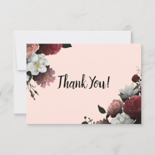 Carte De Remerciements Elégante Bourgogne et Fleurs roses