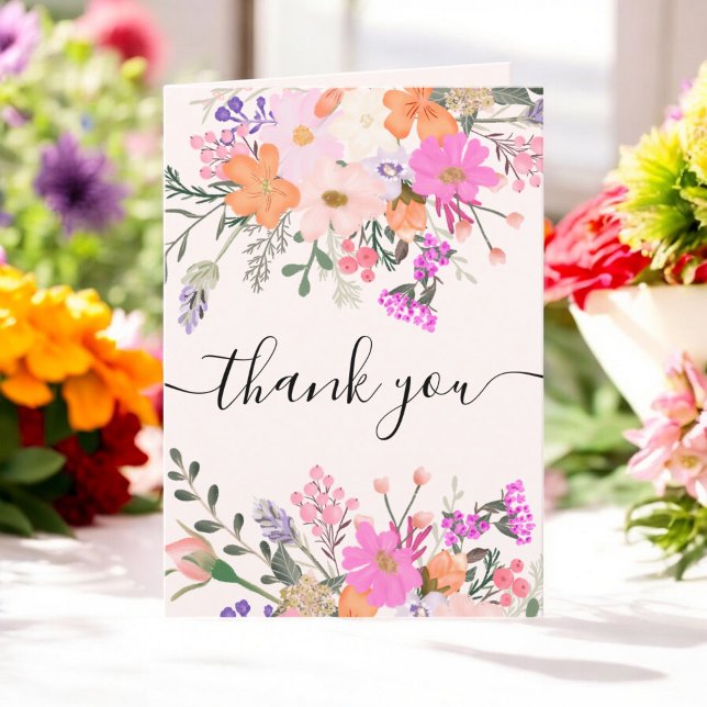 Carte De Remerciements Elégante Bridal Fleurs sauvages pastel douche ress (Elegant Bridal wild flowers pastel spring shower Thank You Card)