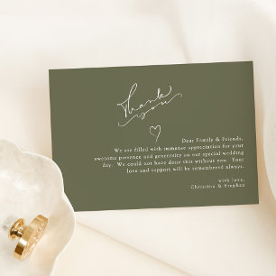 Carte De Remerciements Élégante callifgraphie Sage Green Simple Mariage