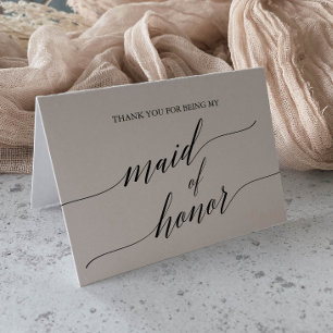 Carte De Remerciements Élégante calligraphie noire Maid of Honor