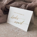 Carte De Remerciements Élégante Calligraphie Or<br><div class="desc">Cet élégant carte de remerciements de femme de chambre en calligraphie dorée est parfait pour un mariage simple. Le design neutre présente une carte minimaliste décorée avec une typographie romantique et fantaisiste de feuille d'or. Remarque : Ce design ne comporte pas de véritable feuille d'or. C'est un graphisme de haute...</div>