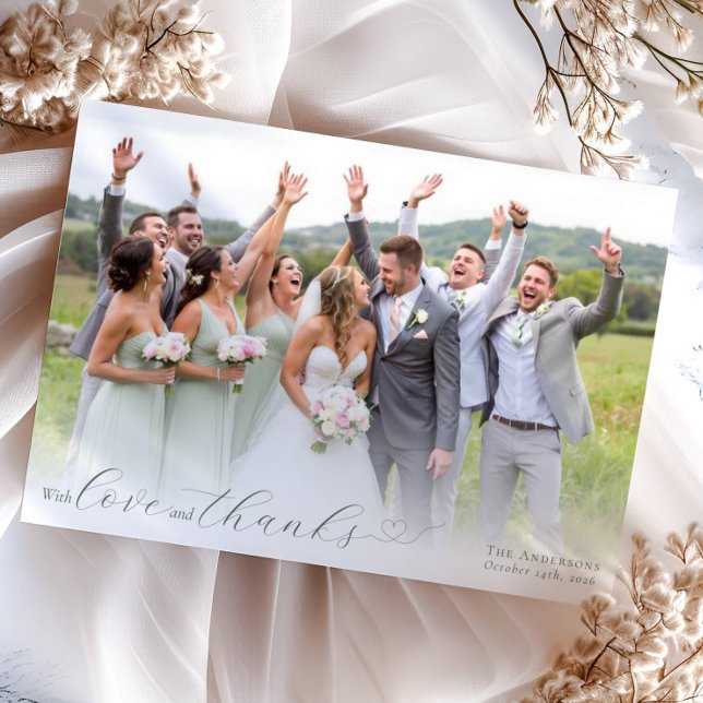 Carte De Remerciements Élégante calligraphie Sage Green Heart Photo Maria (Créateur téléchargé)