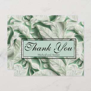 Carte De Remerciements Élégante calligraphie vintage feuille verte blanch