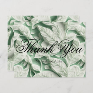 Carte De Remerciements Élégante calligraphie vintage feuille verte blanch