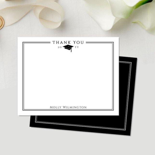 Carte De Remerciements Élégante casquette de graduation & Tassel noir & b (Créateur téléchargé)