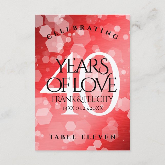 Carte De Remerciements Élégante célébration du 40e anniversaire du Mariag (Devant)