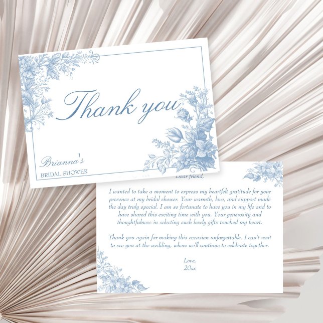 Carte De Remerciements Élégante chinoiserie française douche nuptiale ble (Elegant French chinoiserie dusty blue bridal shower Thank You Card summer baroque vintage design)