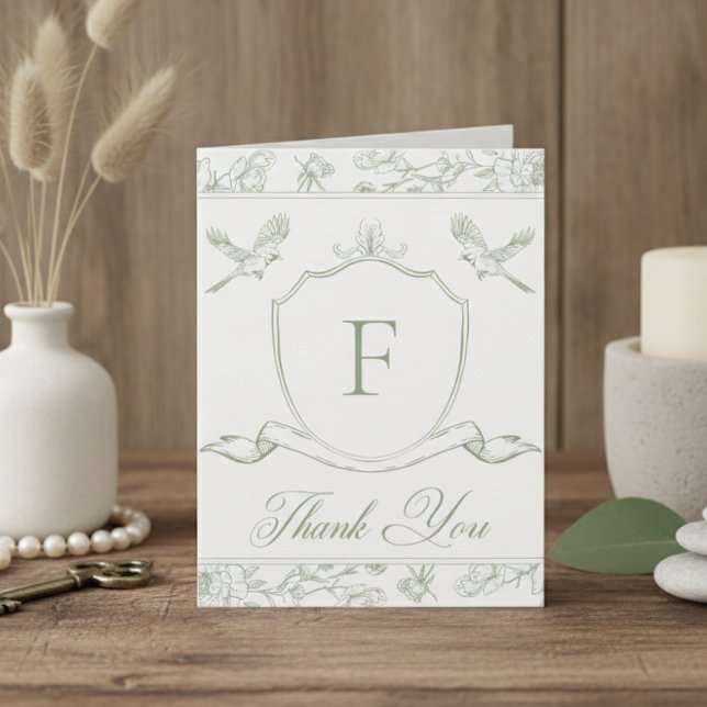 Carte De Remerciements Élégante Chinoiserie verte Mariage d'oiseaux et de (Créateur téléchargé)