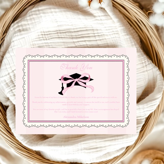 Carte De Remerciements Élégante Coquette Rose Coquette Bow Graduation (Créateur téléchargé)