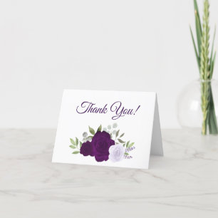 Carte De Remerciements Elégante couleur violet Rose Mariage Photo