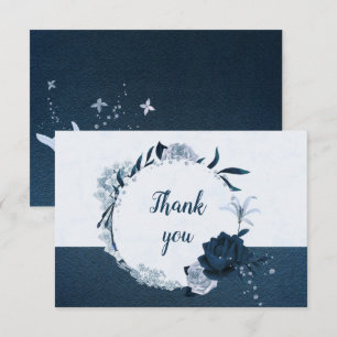 Carte De Remerciements élégante couronne marine et fleurs bleues poussiér