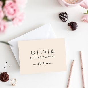 Carte De Remerciements Elégante crème et noir monogramme personnalisé