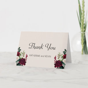Carte De Remerciements Elégante crème verte Burgandy Floral