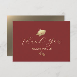 Carte De Remerciements Élégante Deep Red and Gold Graduation Party