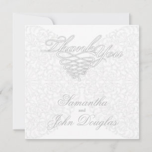 Carte De Remerciements Elégante dentelle gris & blanc moderne minimaliste