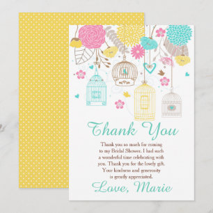 Carte De Remerciements Élégante douche de mariée florale jaune et rose