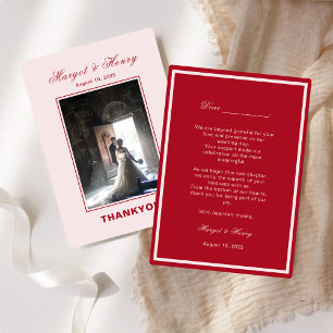Carte De Remerciements Elégante esthétique Rouge moderne Mariage photo