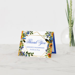 Carte De Remerciements Élégante fête de bachelorette florale boho bleue