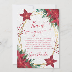 Carte De Remerciements Élégante Fête de Fiançailles d'Hiver au Poinsettia