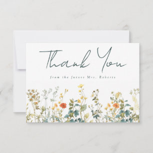 Carte De Remerciements Élégante Fête de Mariage aux Fleurs Sauvages