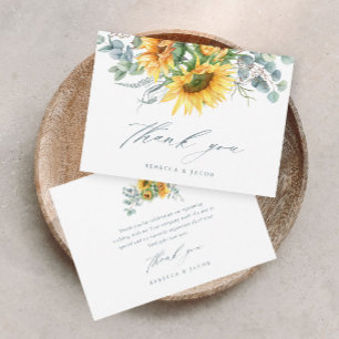 Carte De Remerciements Élégante Fête de Mariage Champêtre au Tournesol