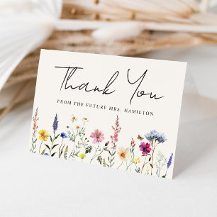 Carte De Remerciements Élégante Fête de Mariage Crème de Prairie de Fleur