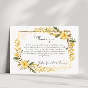 Carte De Remerciements Élégante Fête de Mariage Florale à l'Aquarelle Jau