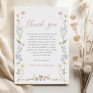 Carte De Remerciements Élégante Fête de Mariage Florale Fleur Sauvage