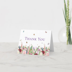 Carte De Remerciements Élégante Fête de Mariage Florale Papillon
