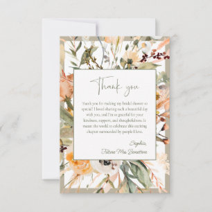 Carte De Remerciements Élégante Fête de Mariage Florale Verte d'Automne