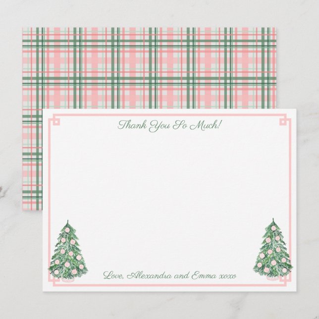 Carte De Remerciements Élégante Fête de Mariage Rose et Verte Chinoiserie (Devant / Derrière)