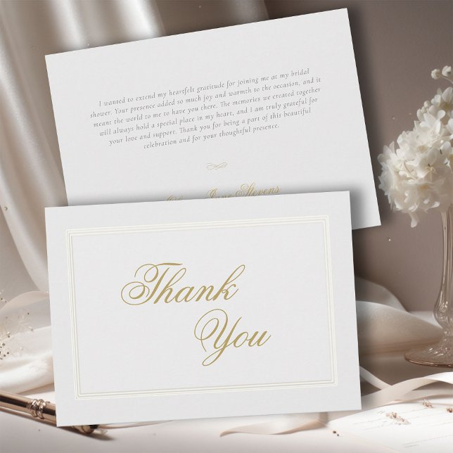 Carte De Remerciements Élégante Fête des mariées classique triple cadre i (faux embossed triple frame formal elegant bridal shower invitation white gold flourishes calligraphy)